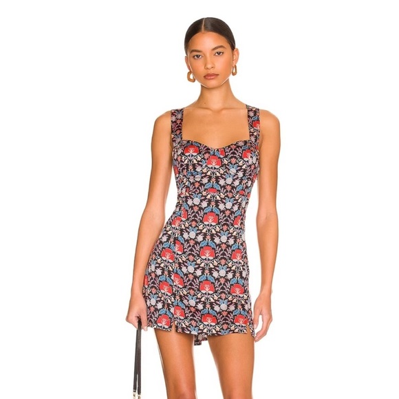 Free People Black and Red Floral Sasha Mini Dress Size M Boho Cottagecore - Picture 1 of 15